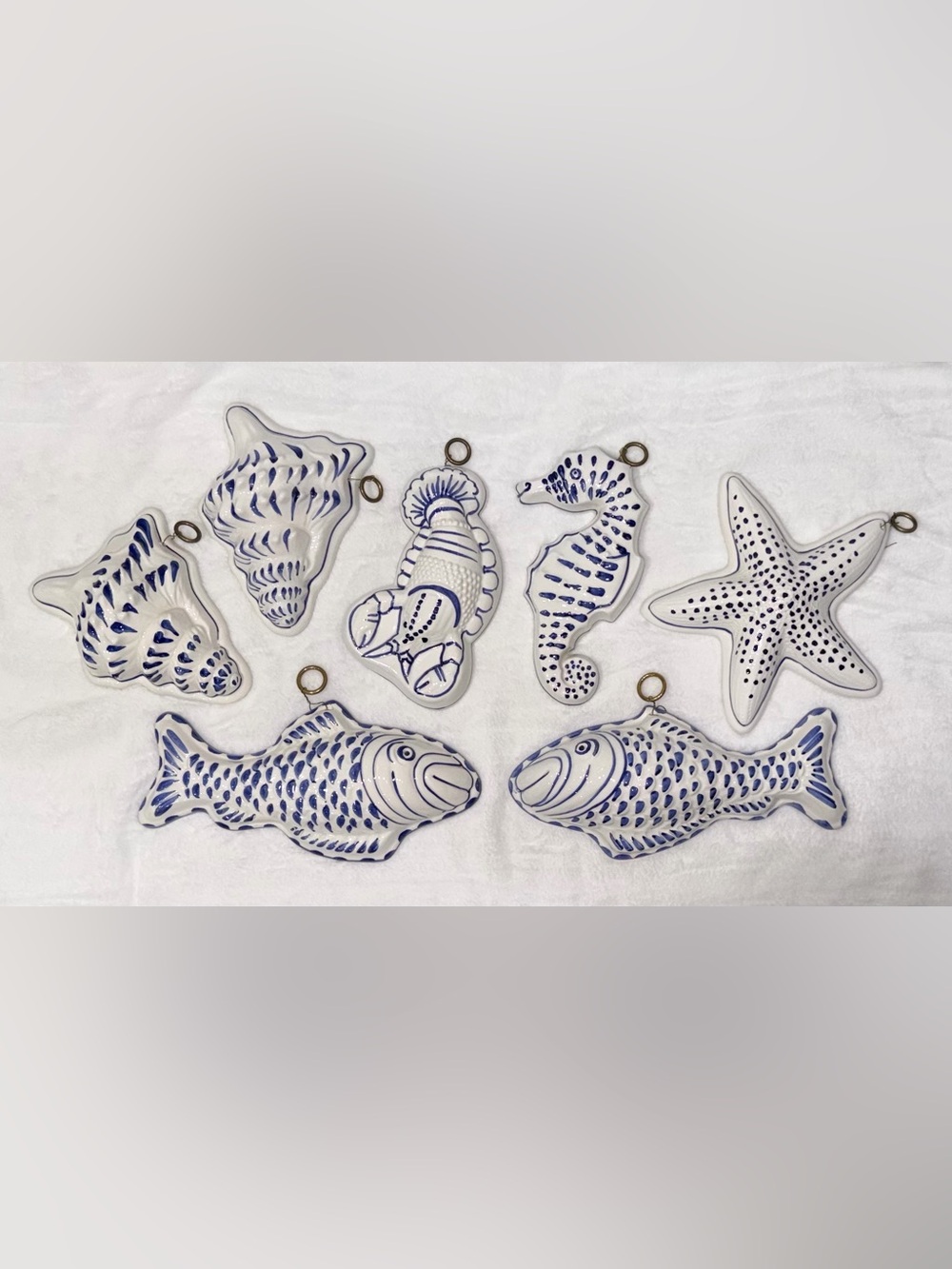 Vintage Set of 7 Bassano Ceramic Sea Life Wall Plaques Made In Italy. Farmhouse